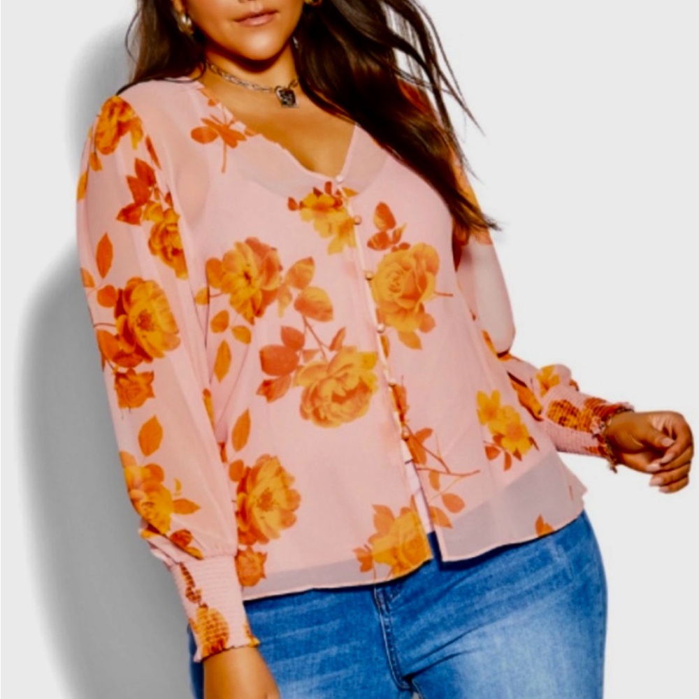 City Chic Pink and Orange Graphic Blouse nwot